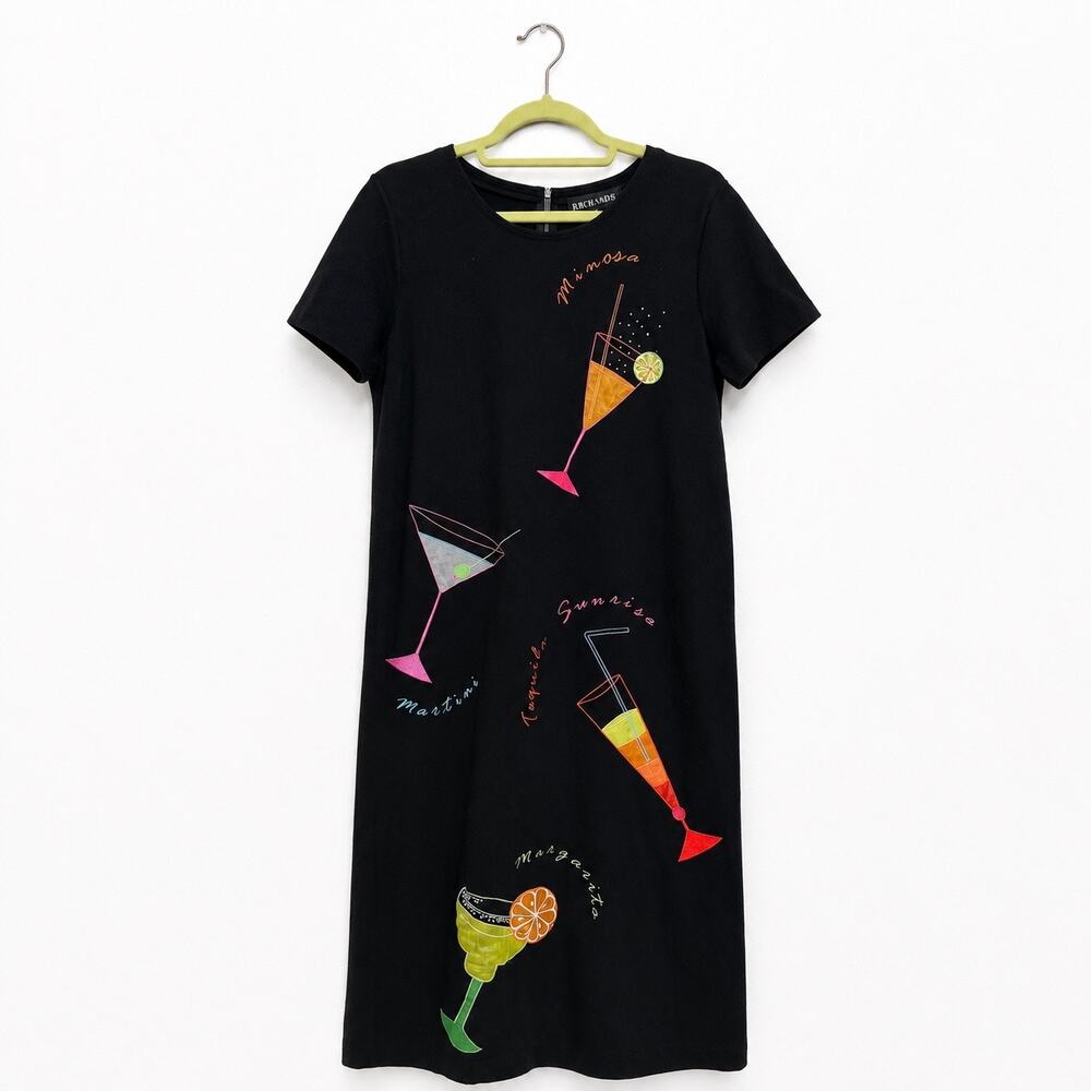 Richard Black Cocktail Print Midi Dress Martini Mimosa Margarita Sz M